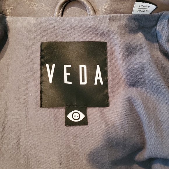 Veda Women's Leather Jacket in Taupe Grey Size M - Picture 3 of 4